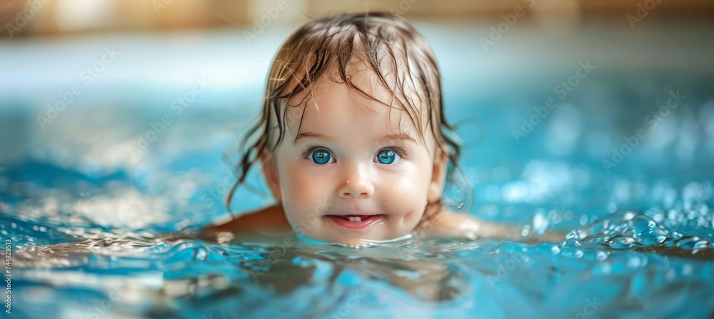 Ecstatic baby joyfully playing with an array of colorful bath toys in a vibrant tub or pool Ecstatic baby joyfully playing with an array of colorful bath toys in a vibrant tub or pool