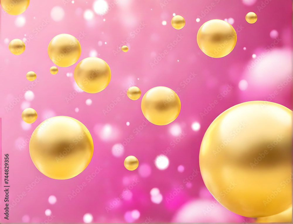 pink background with yellow spheres 