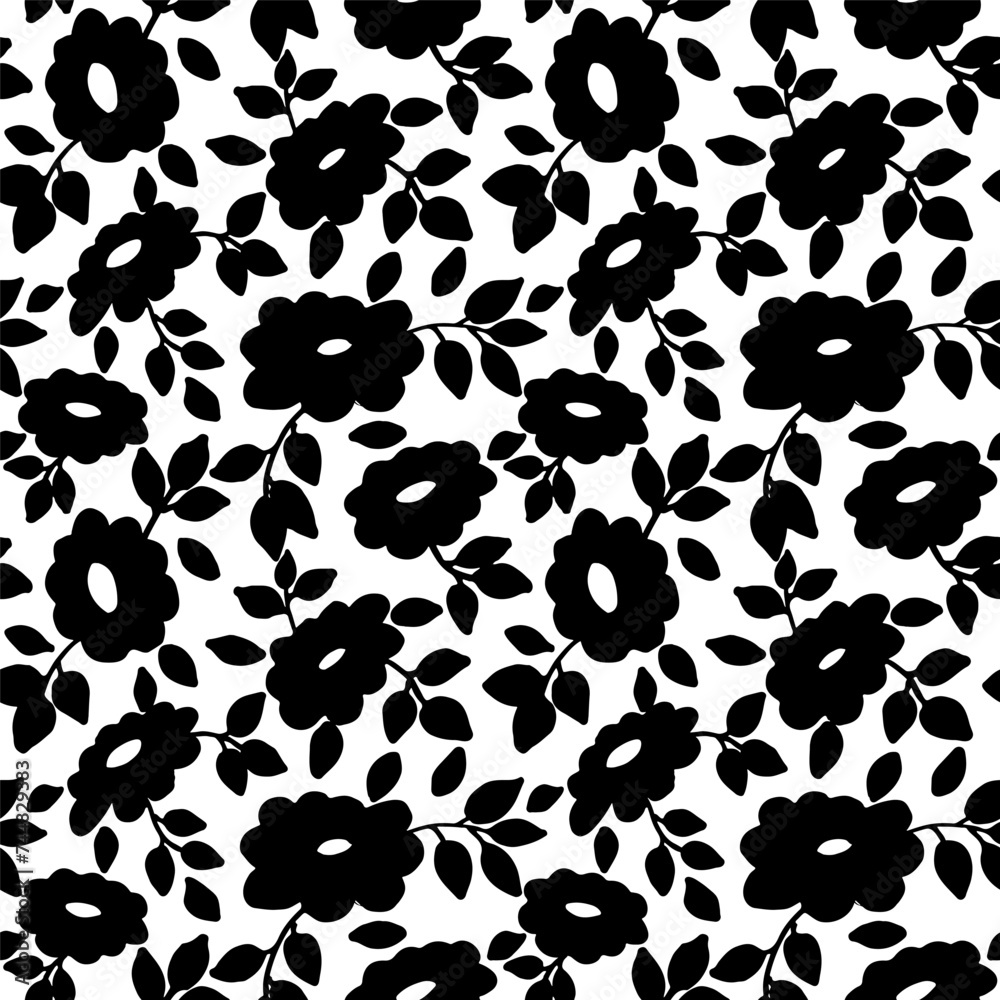 Fototapeta premium rendy hand drawn abstract floral chamomiles illustrationon white backdrop. Vector seamless pattern. Botanical ink illustration with floral motif. Flowers painted by brush.