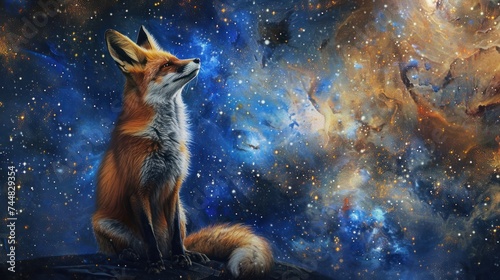 fox looking universe fantasy galaxy art © Balerinastock