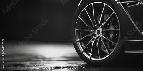 Car wheel on dark background photo