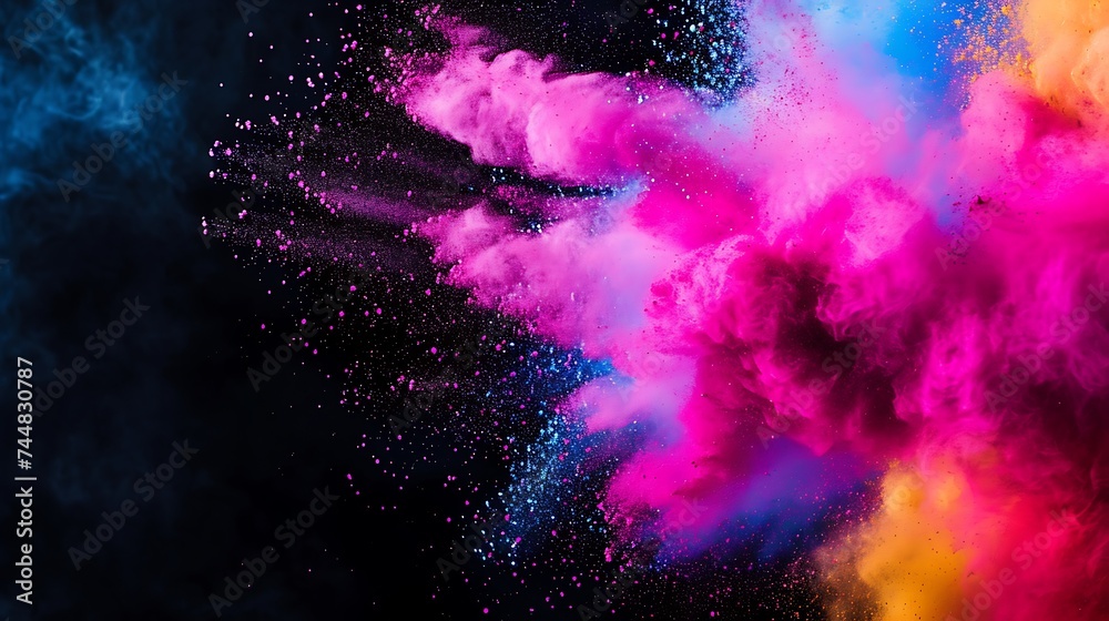 Colorful Holi powder on dark backdrop