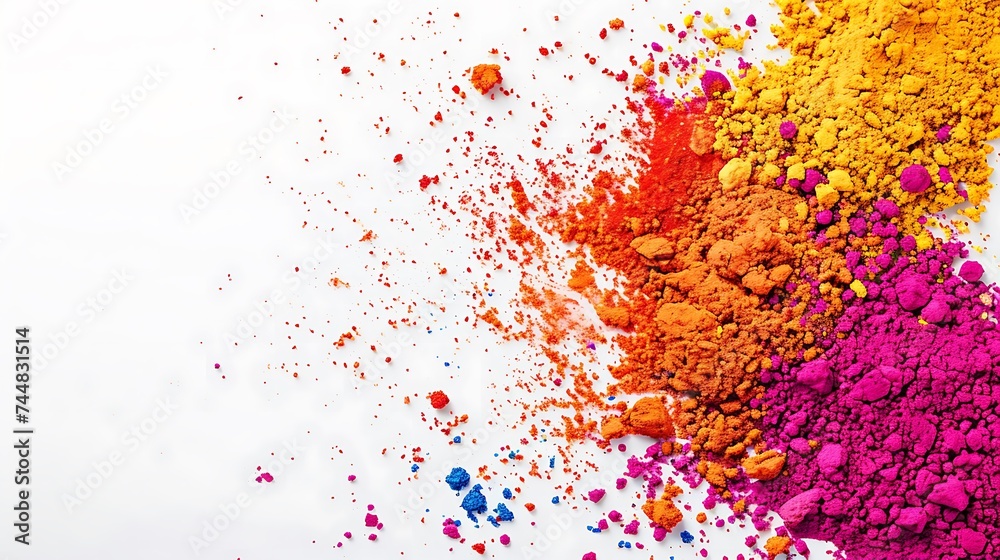 Colorful Holi powder on white background