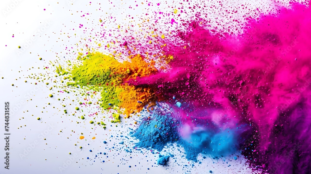 Colorful Holi powder on white background Colorful Holi powder on white background