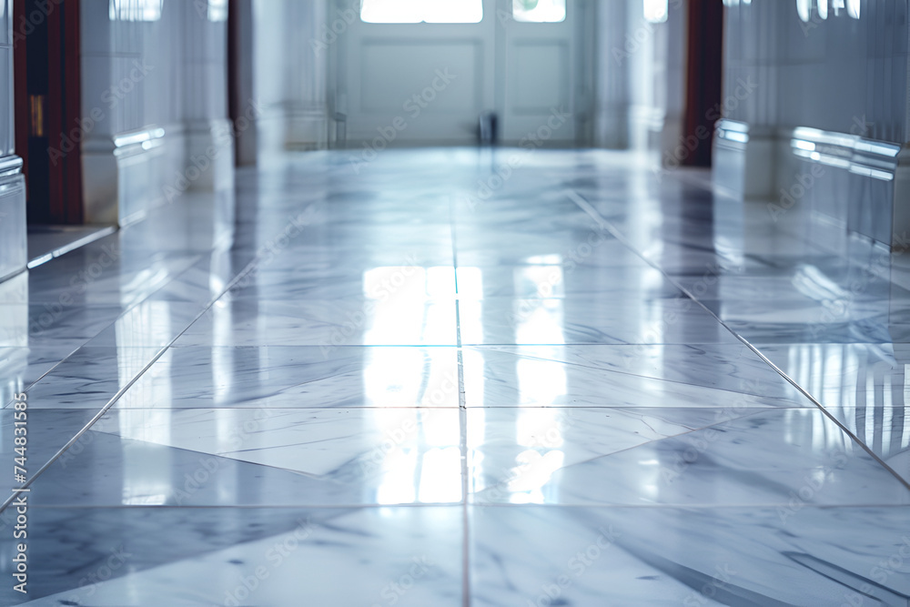 Sleek corridor: pristine marble flooring reflecting soft daylight in a spacious hall. Copy space Sleek corridor: pristine marble flooring reflecting soft daylight in a spacious hall. Copy space