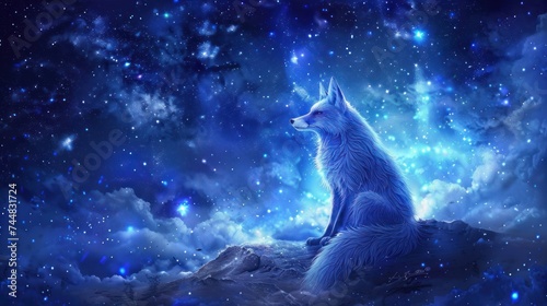 fox sitting fantasy galaxy art