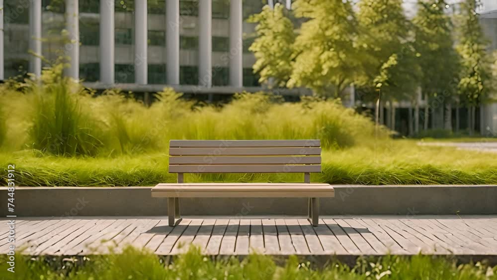 Wooden bench placed on a sidewalk, waiting for pedestrians to sit and relax Wooden bench placed on a sidewalk, waiting for pedestrians to sit and relax