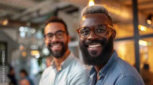 Wallpaper Mural Cheerful mature diverse businessmen wearing casual clothes smiling together in bright office atrium. Office clerks of different skin colors work in successful team. Diversity in business. Torontodigital.ca