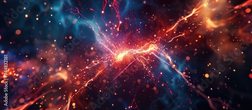 Abstract fantasy space particles circle energy in bright colorful background. AI generated