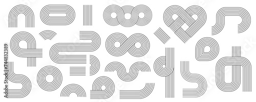 Geometric stripy pattern set PNG. Aesthetic design line art shape. Boho shapes with line and stripes. Vector modern stroke art.