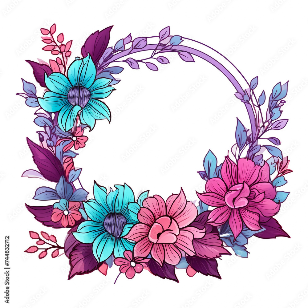 Decorate your designs with a watercolour wildflower flower wreath isolated on a white background, adding a touch of spring in an arrangement suitable for background, texture, wrapper, frame, or border