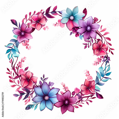 Decorate your designs with a watercolour wildflower flower wreath isolated on a white background  adding a touch of spring in an arrangement suitable for background  texture  wrapper  frame  or border