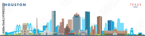 Houston city landmarks vector illustration on white background, USA