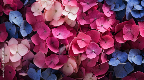 Full frame of multicolor and pink hydrangeas background