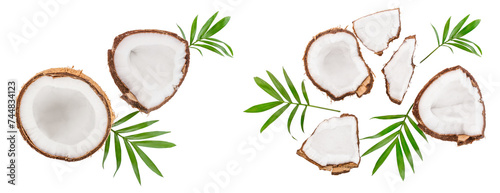 coconut with leaves isolated on white background. Top view. Flat lay © kolesnikovserg