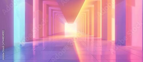 Futuristic modern spaceship corridor with neon glowing lights. AI generated