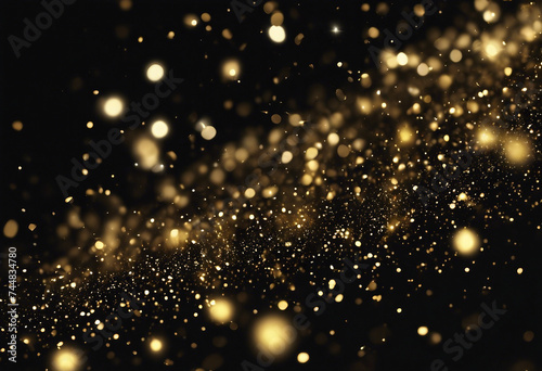 Black festive background Abstract scattering of gold sparkles on black Holiday backdrop