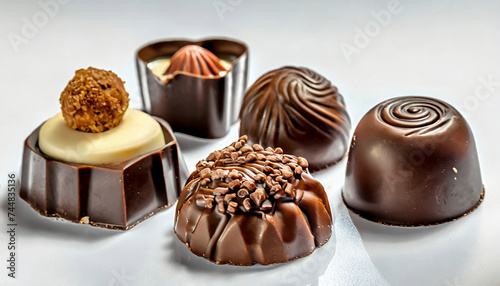 Delicious assorted mix of chocolate pralines candies, delicious cocoa sugar sweetcandy, photo