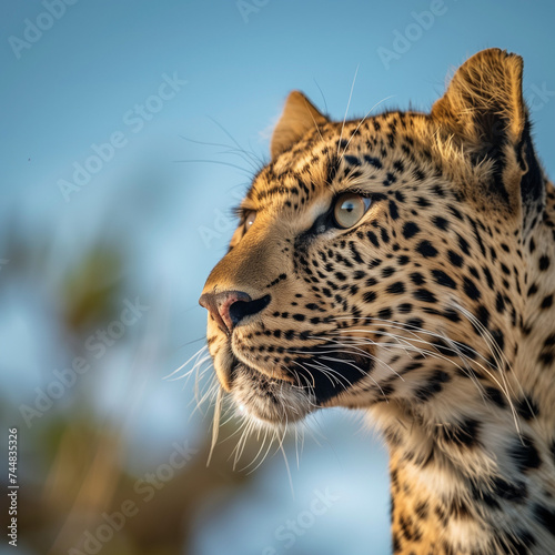 Majestic Leopard Gazing into the Distance on Safari Adventure © HustlePlayground