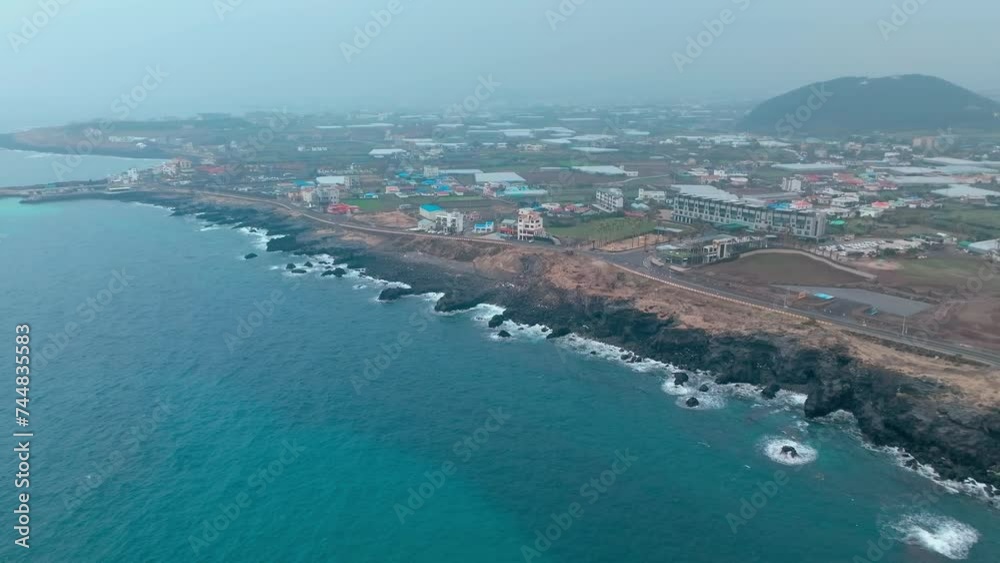 Drone View of Jeju island in South Korea, beach, winter Drone View of Jeju island in South Korea, beach, winter