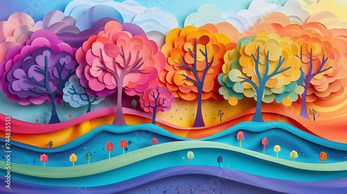 Paper Artwork Colorful Landscape Panorama Concept Art image HD Print 8736x4898 pixels ar16:9. Neo Modern Art V1 8 photo