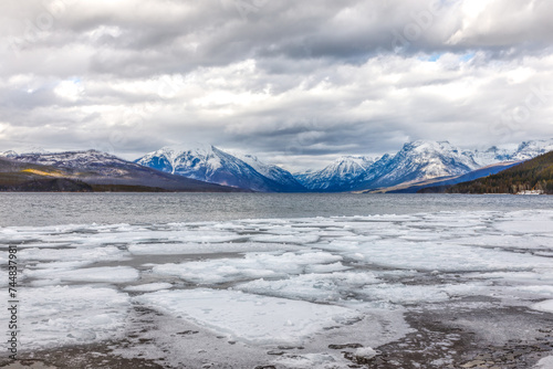 Wallpaper Mural Winter icy scene of Lake McDonald, Glacier National Park, Montana with majestic peaks in the background Torontodigital.ca