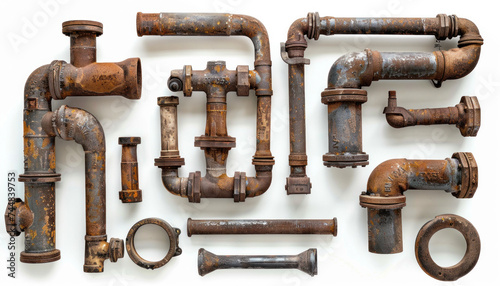 Old weathered pipes, metal metal pipes, rusty pipes, overhead photo of weathered pipes, rusty old pipes