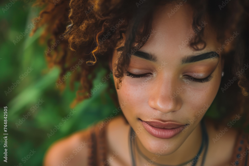 Close-up portrait of a charming young black woman with afro haircut posing outdoors. Beautiful African model with dyed hair. Fashionable hairstyle and diversity. Close-up portrait of a charming young black woman with afro haircut posing outdoors. Beautiful African model with dyed hair. Fashionable hairstyle and diversity.