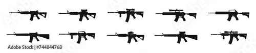 Weapons silhouette set. Firearms silhouettes. Weapon vector icons