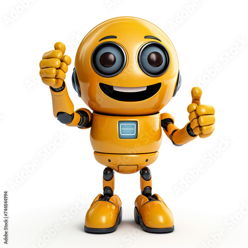 3d illustration of little robot business thumb up while peek on isolated white background