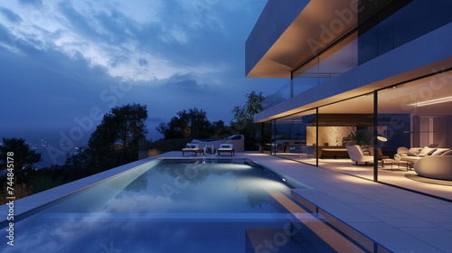 Luxurious Home Highlighting a Sizeable Swimming Pool: Interior to Exterior photo