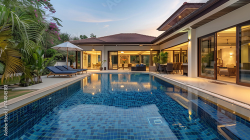 Grand Estate Featuring a Spacious Pool: Indoor and Outdoor Perspectives © BRH