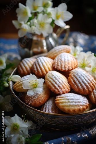 almond and orange blossom madeleine; dessert photography; best for banners, flyers, and posters