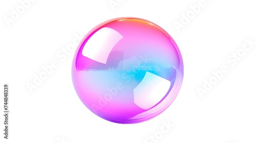Pink soap bubble isolated on white background