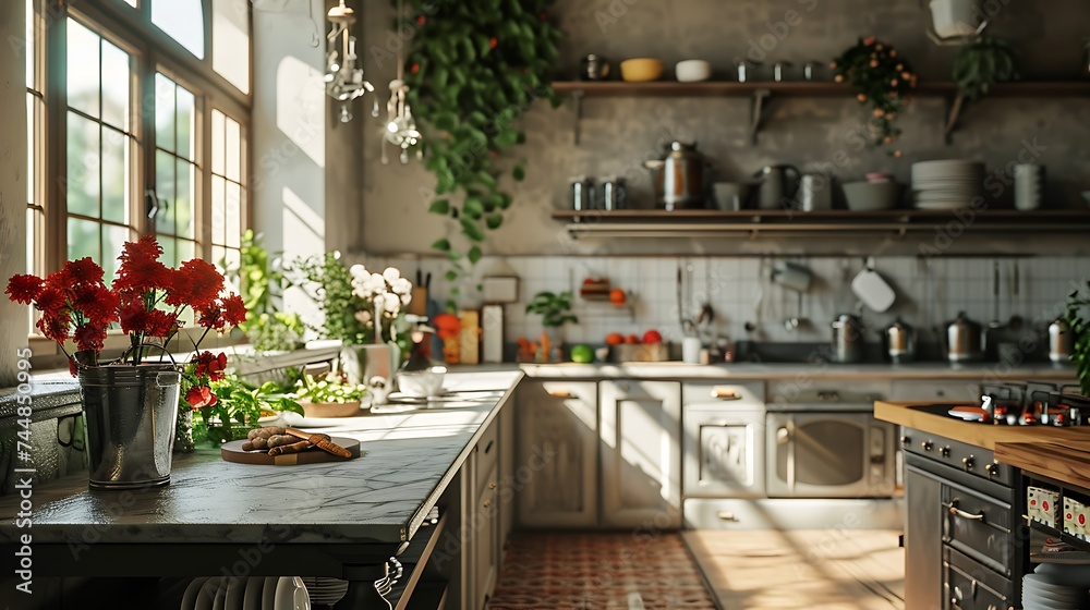 minimal aesthetic modern kitchen interior design 3d rendered