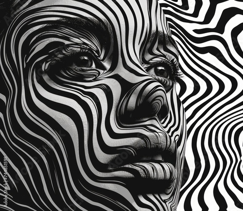 a woman with zebra skin texture against zebra background