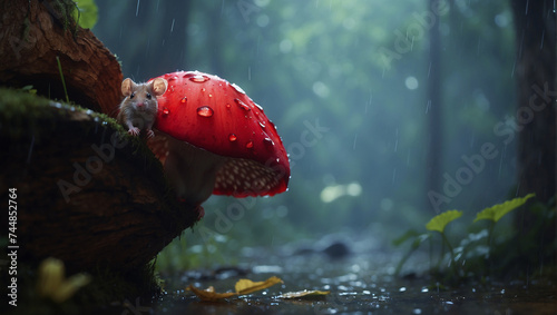 fly agaric in the woods, fly agaric in the forest, fly agaric mushroom photo