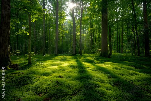 Landscape of green forest with dense trees