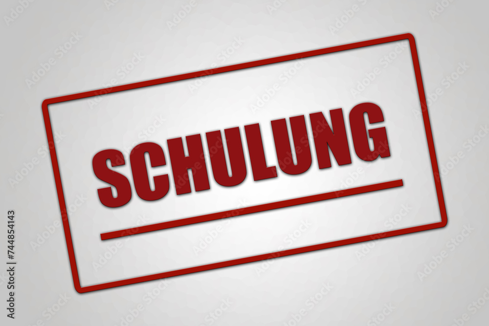 Schulung. Eine rote Stempel Illustration isoliert auf hellgrauem Hintergrund. Schulung. Eine rote Stempel Illustration isoliert auf hellgrauem Hintergrund.