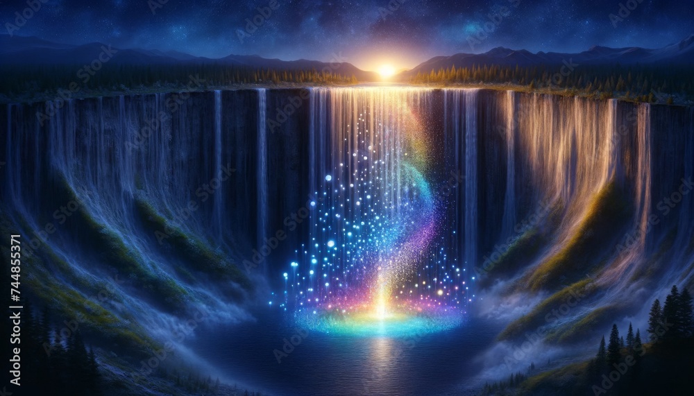 Celestial Waterfall with Vibrant Galaxy Colors