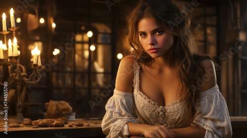 Wallpaper Mural Pretty lady. In the enchanting ambiance of a tavern, a beautiful girl captivates with her charm, adding allure to the conviviality of this social gathering. Torontodigital.ca