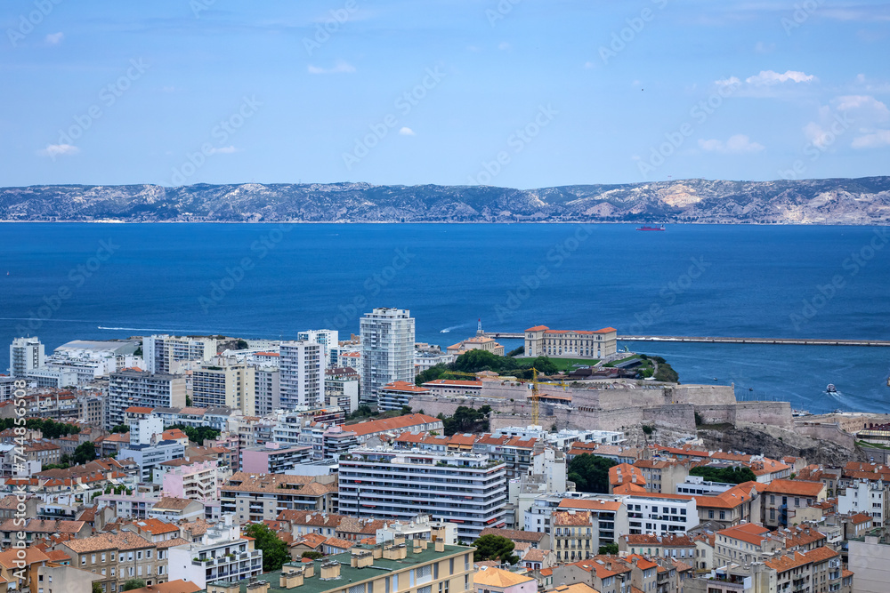 Beautiful panoramic view of the city of Marseille. Marseille is the second largest city of France, capital of the Provence-Alpes-Cote d'Azur region. MARSEILLE, FRANCE.