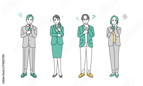 スマートフォンを持つ様々な職種のビジネスパーソンの全身イラスト