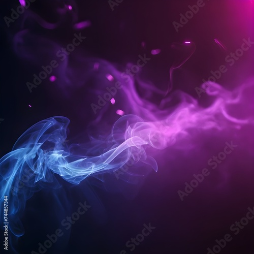 Dark abstract bokeh background, magic smoke and sparks, neon