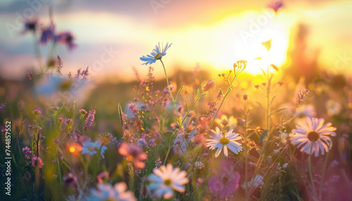 Photo of flowers in the field during golden hour, flowers during golden hour, golden hour field © Thomas Parker
