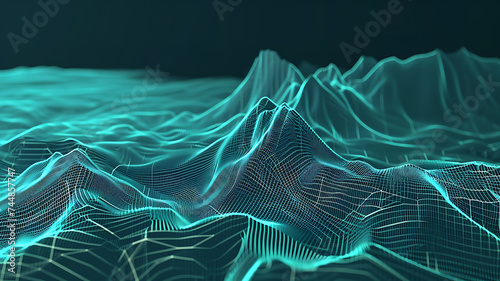 3d rendered abstract Wavy Surface Grid Background. Perspective view of Technology style illustration.