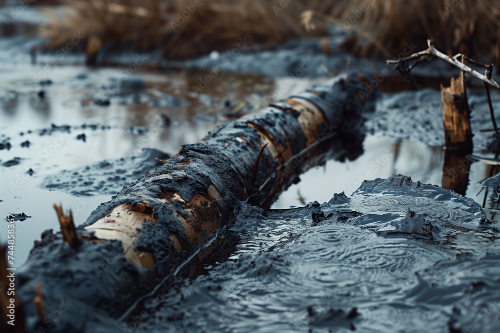 Fototapeta premium A Fallen Birch Amidst a Muddy Terrain Capturing the Essence of Wilderness