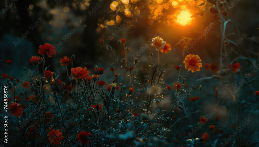 Photo of flowers in the field during golden hour, flowers during golden hour, golden hour field Photo of flowers in the field during golden hour, flowers during golden hour, golden hour field