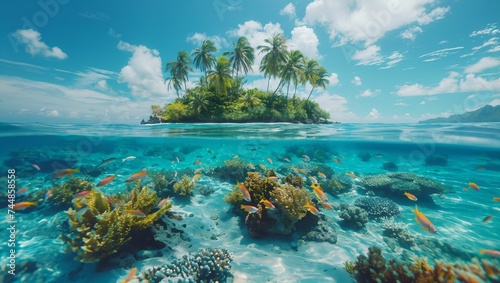 Tropical island and beautiful underwater