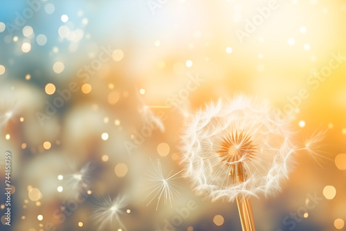 Whimsical dandelions with seeds blowing in the wind  symbolizing change and growth.